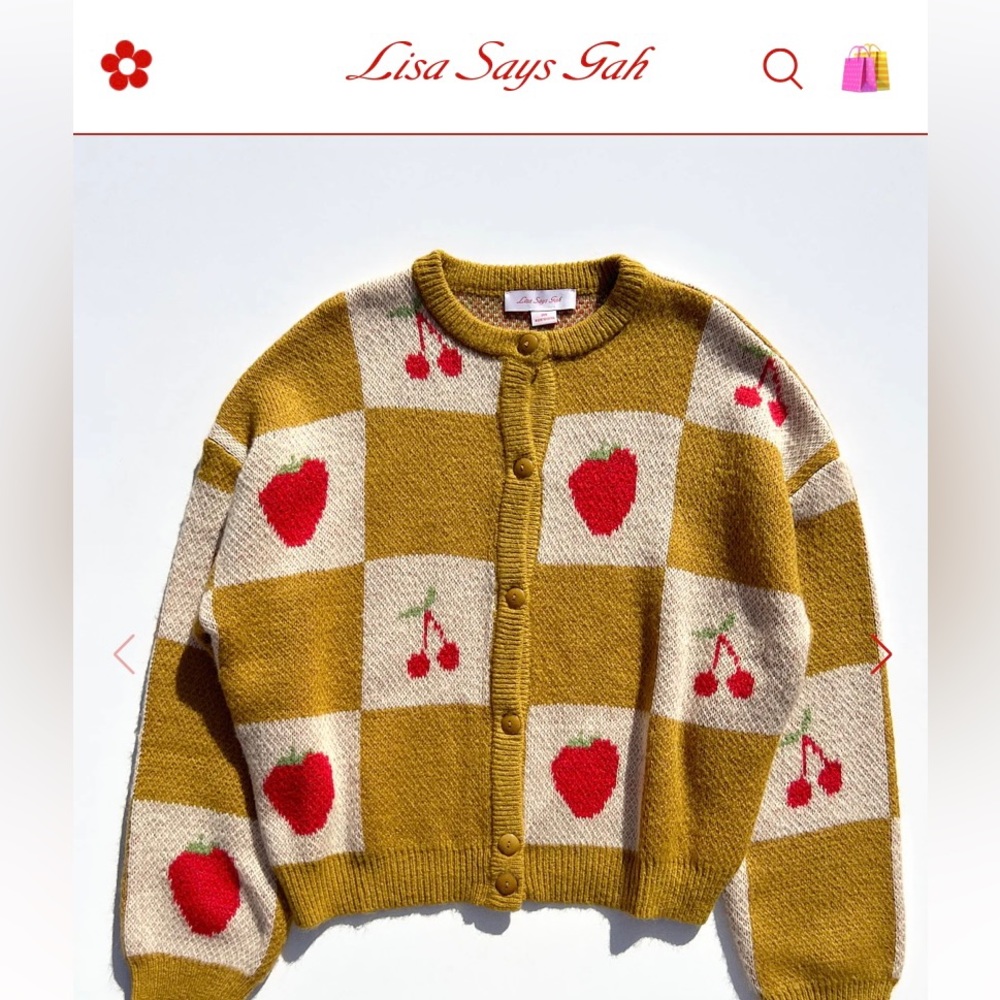 NWT Lisa Says Gah Lauda Cardi Fruit Check Xs/Small.